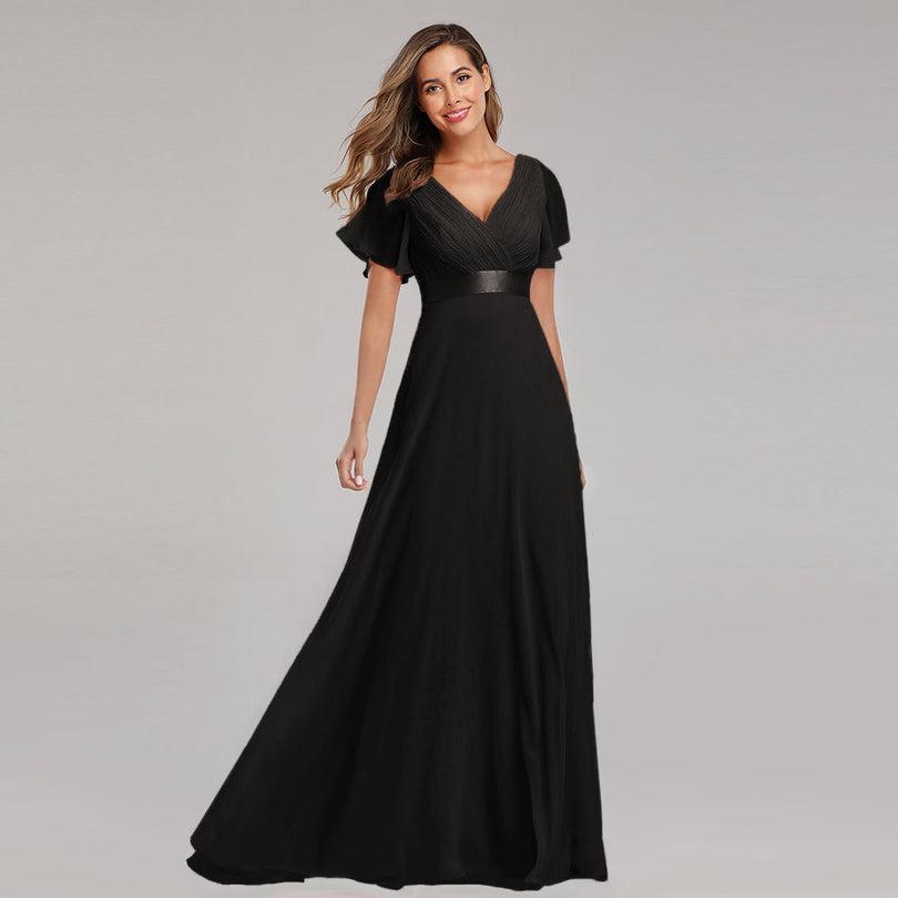Sleeveless V-neck Ruffles Chiffon Floor-Length Dress Mulberry main image 1