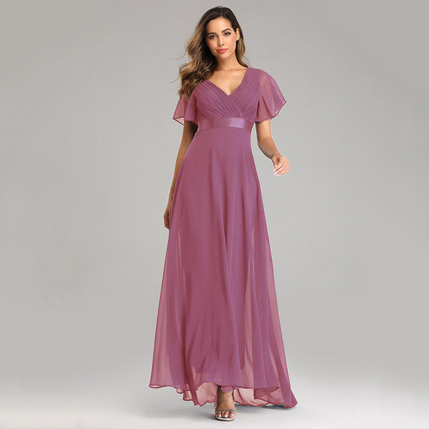 Sleeveless V-neck Ruffles Chiffon Floor-Length Dress Flamingo main image 1