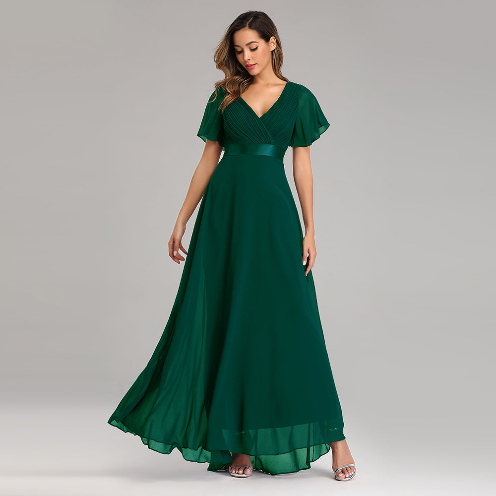 Evening Dresses V-Neck Ruffles Chiffon Formal Dress for Wedding Party Dresslittly Evening Dresses V-Neck Ruffles Chiffon Formal Dress for Wedding Party Dresslittly