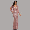 Formal Evening Dresses for Women V-neck Mermaid Maxi Sequin Dress for Party