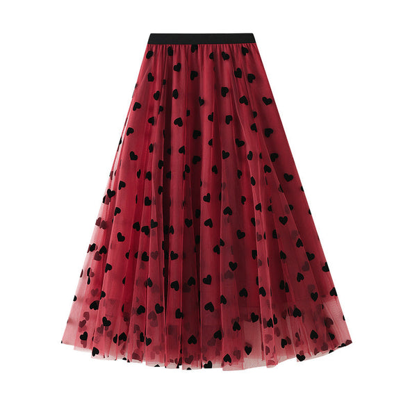 French Retro High Waist Mid Length Mesh Skirt