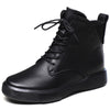 Leather Flat Soft Sole Casual Boots Side Zipper Lace Up Women's Shoes