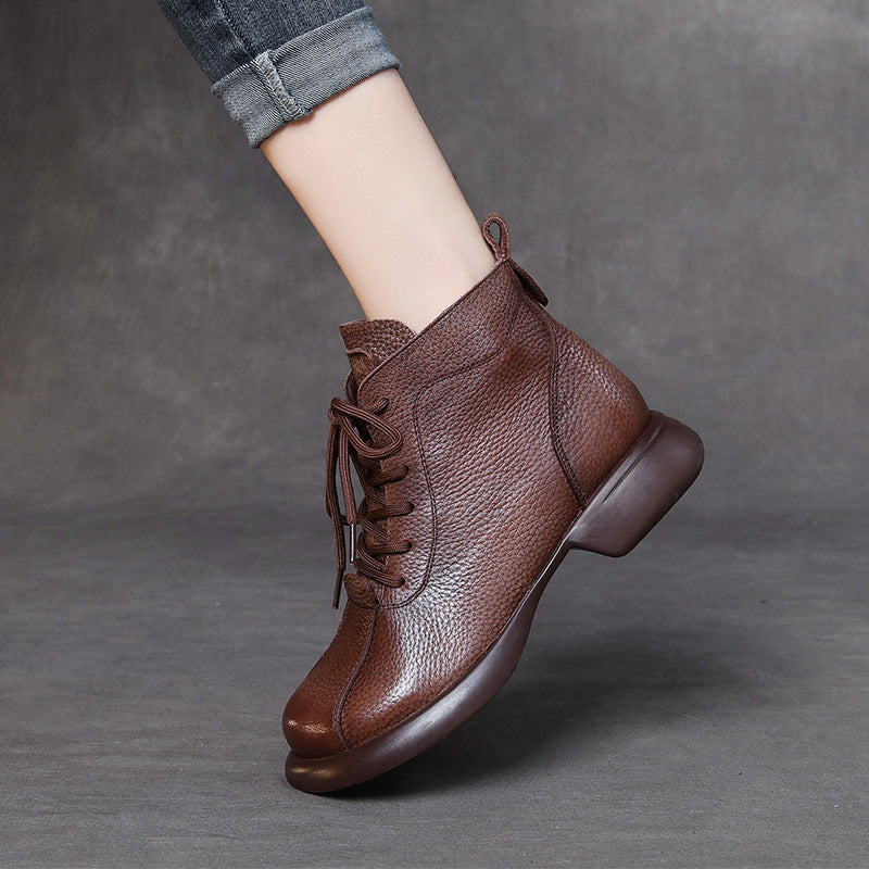 Vintage Leather Flat Women's Boots Cowhide Comfortable Women's Shoes