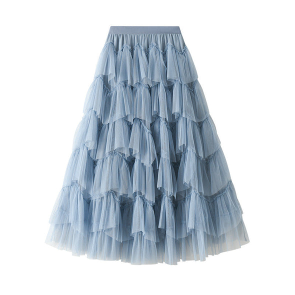 Mesh Long Skirt Design Skirt All-match Mesh Stitching Skirt