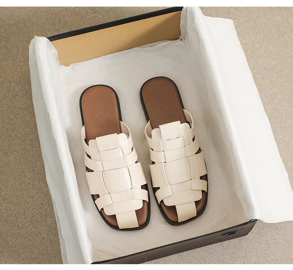 Retro Roman Style Flat Slipper Woven Strap Sandals
