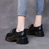 Retro Thick Heel Platform Women's Boots Shoes Lace-up Soft Leather Loafers