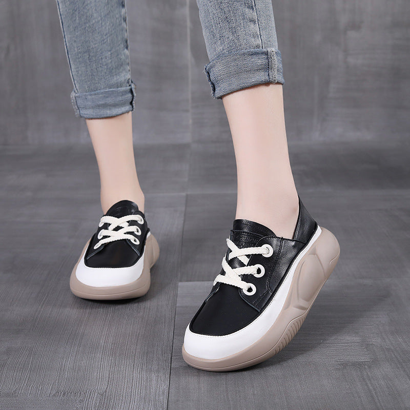 Leather Lightweight Sports Casual Women's Shoes Lace Up Fashion All-match Shoes