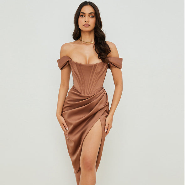Women's Tube Top Slim Slit Solid Color Dress