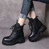 Vintage Handmade Genuine Leather Thick-soled Women's Boots Lace-up Shoes