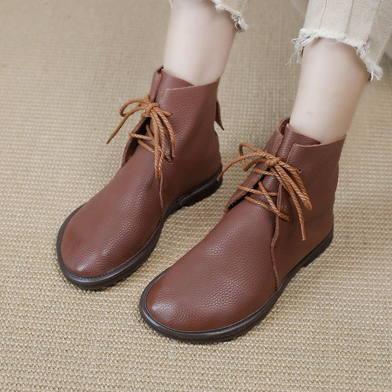 Genuine Leather Round Toe All-match Martin Boots Comfortable and Soft Women's Shoes