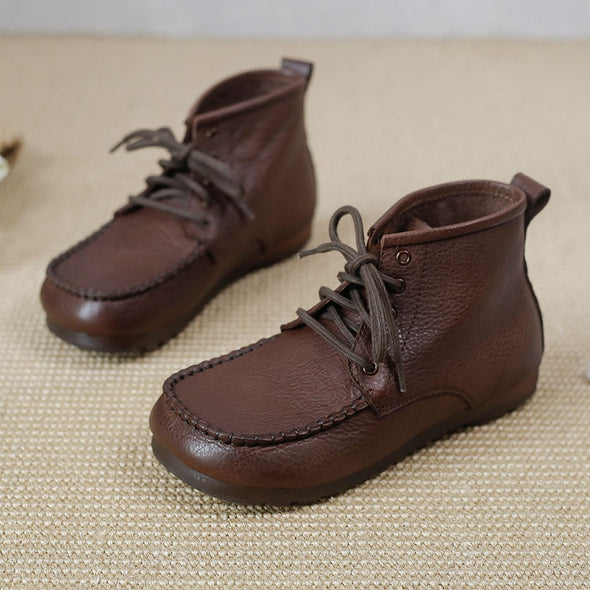Vintage Hand-Stitched Leather Martin Boots Soft-Soled Women Shoes