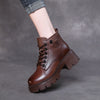 Vintage Leather Lace-up High-top Women's Boots Thick Heel Comfortable Women's Shoes