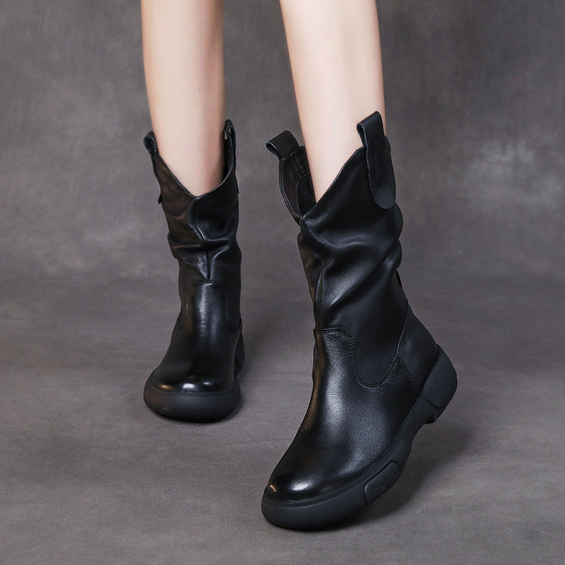 Outdoor Genuine Leather Mid-boots Flat Moccasin Women's Shoes