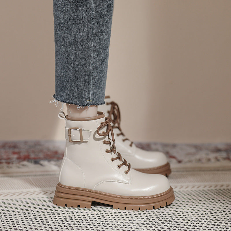 Thick Sole Short Tube Retro British Style Martin Boots Lace Up Women's Shoes