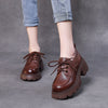 Retro Thick Heel Platform Women's Boots Shoes Lace-up Soft Leather Loafers