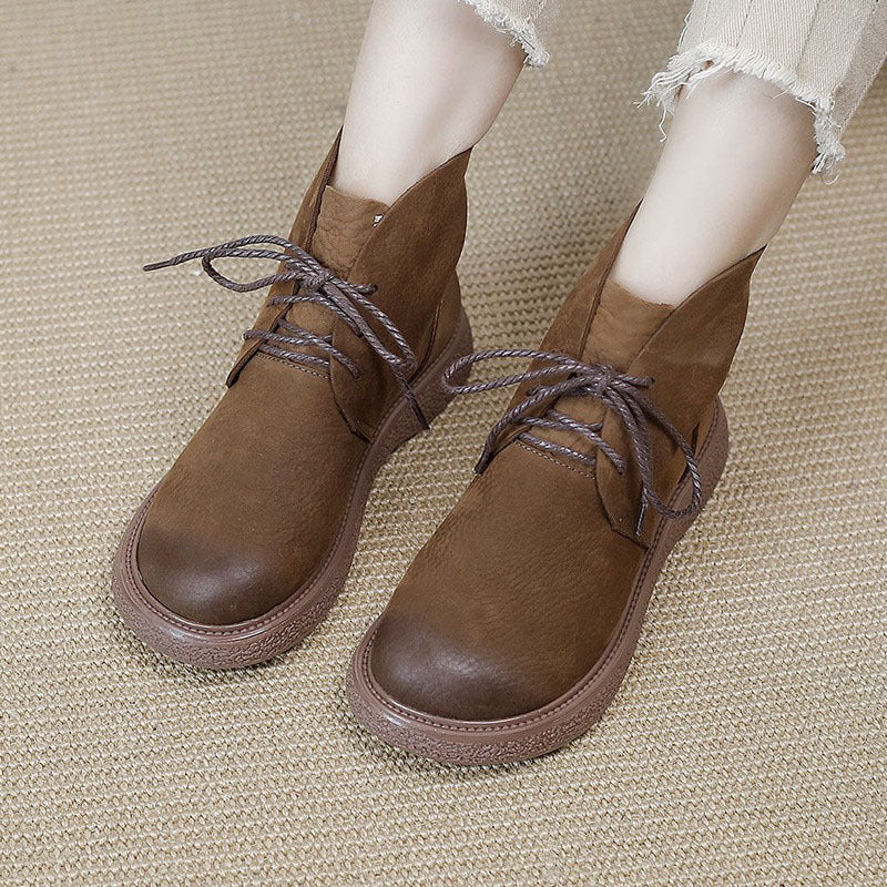 Leather Wear-resistant Non-slip Thick-soled Martin Boots Round Toe Comfortable Women's Shoes