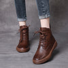 Leather Flat Soft Sole Casual Boots Side Zipper Lace Up Women's Shoes