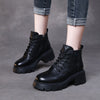 Vintage Leather Lace-up High-top Women's Boots Thick Heel Comfortable Women's Shoes