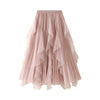 High-waist Ruffled Paneled Mesh Skirt Long Pleated Skirt With Large Swing