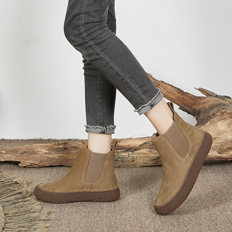 Frosted Leather Thick-soled Women's Boots Thick Wool Wear-resistant Bottom Warm Women's Shoes
