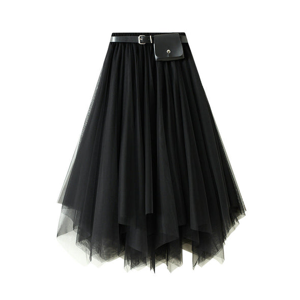 Irregular Skirt Mid Length Lace Mesh Skirt
