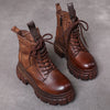 Vintage Handmade Genuine Leather Thick-soled Women's Boots Lace-up Shoes