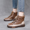 Women's Retro Leather Boots Soft Sole Colorblock High Top WomenShoes