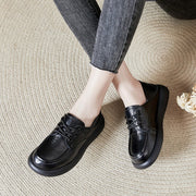 Women Flat Shoes Spring and Autumn Cowhide Lightweight Comfortable Soft Sole Lace-up
